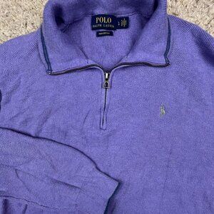 Polo Ralph Lauren Sweater Size Large Purple 1/4 Zip Long Sleeve Pima Cotton Men